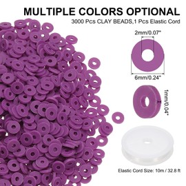 PATIKIL Clay Beads, 3000 Pcs Purple Heishi Beads 6mm Flat Polymer Clay Beads Friendship Bracelet DIY Kit with Elastic Cord for Jewelry Necklace Making