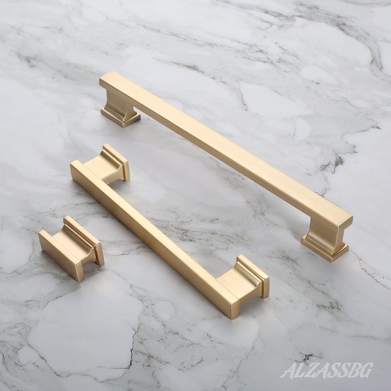 Alzassbg 10 Pack Brushed Brass Cabinet Pulls, 5 Inch(128mm) Hole