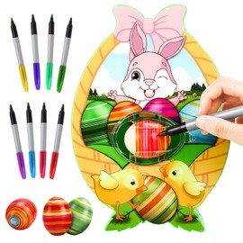 Gifort Easter Egg Decoration Set, Easter Egg Decorating Machine with Spinner, Easter Egg Decorator kit, incl. 8 Colourful Quick-Drying Non-Toxic Markers Gift for Kids Happy Easter Day