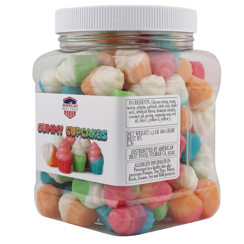 American Best Food 3D Cupcake Gummy Candy in Jar, 1.5