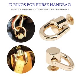 D Rings for Purse, 4 PCS Metal D Ring and Stud Screw, 360 Degree Rotatable D Rings for Purse, Bag Hardware, Dog Buckles, Purse, DIY Handcraft- Gold Color