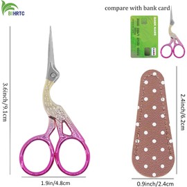 BIHRTC 3.6 Inch Scissors Crochet Scissors Embroidery Scissors Stainless Steel Sharp Tip Scissors with Leather Cover Color Scissors Cross-stitch Scissors for Sewing Crafting Embroidery Threading