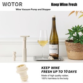 WOTOR Wine Stoppers Vacuum, Wine Saver, Wine Pump Vacuum Stoppers, Wine Preserver, Reusable Bottle Sealer Keeps Wine Fresh (Cream, 6 Pieces)