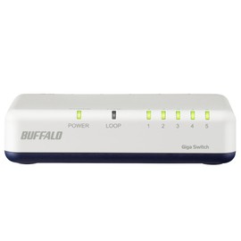 Buffalo LSW7-GT-5EP/WH 5-Port Switching Hub, Giga Plastic Housing, Magnet Included, Wall Mounted, Power Supply, Loop Detection, White