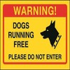 VSafety Dogs Running Free, Please Do Not Enter Sign - 200mm x 150mm - Yellow Rigid Plastic