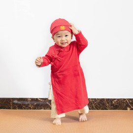 LXKIKMM Baby Toddler New Year Chinese-style Rompers Chinese Cheongsam Costume with Hat,Red 18-24 Months