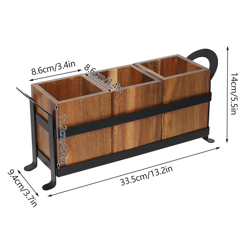 LENJKYYO Wooden Cutlery Organizer Utensil Crock Flatware Holder Countertop Silverware