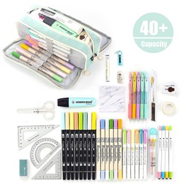 Pencil Case Adult, Large Pen Pencil Pouch, Pen Holder Desk Organizers and Storage for Middle High School Supplies for College Students Girls Teens Adults (Style-A, Light Green)