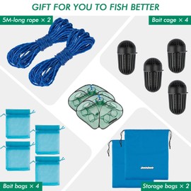 QualyQualy 2 PCS Fishing Bait Traps, Crab Trap Net, Minnow Traps, Crawfish Trap, Foldable Fishing Nets, Cast Net Cage for Fishing Crabbing Shrimping 9 Holes with Bait Bag