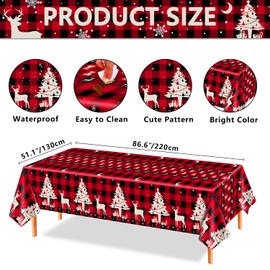 Inspireyee 4 Pack Christmas Tablecloth Christmas Checkered Tablecloth Black and Red Checkered Tablecloth 51'' X 86'' Rectangle Black and Red Plaid Table Cover for Christmas Decoration Party Supplies