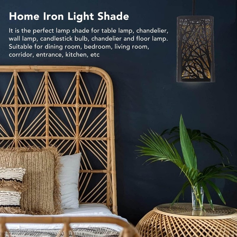 Ceiling Pendant Shade,Tree Shadow Lamp Shade,Iron Lampshade Hollow Carving Square