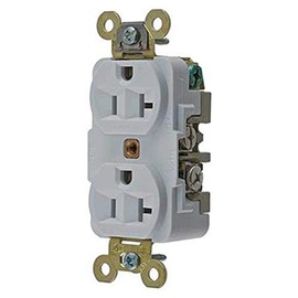 Hubbell HBL5362W Duplex Receptacle, HD Industrial Grade, 20 amp, 125V, 5-20R, White