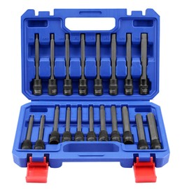 WORKPRO 19-piece 3/8 Inch Drive Extra Long Hex Bit Socket Set, Torx Bit Socket Set, Premium S2 Steel Long Allen Star Bits and CR-V Sockets Set with Storage Case