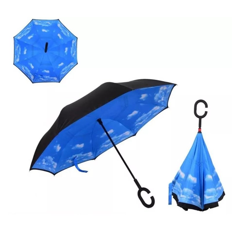 L&L® Double Layer C-Handle Inverted Upside Down Waterproof Reverse Umbrella