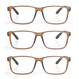 EYE ZOOM 3 Pack Plastic Frame Classic Rectangular Style Reading Glasses for Men and Women, Brown, +1.50