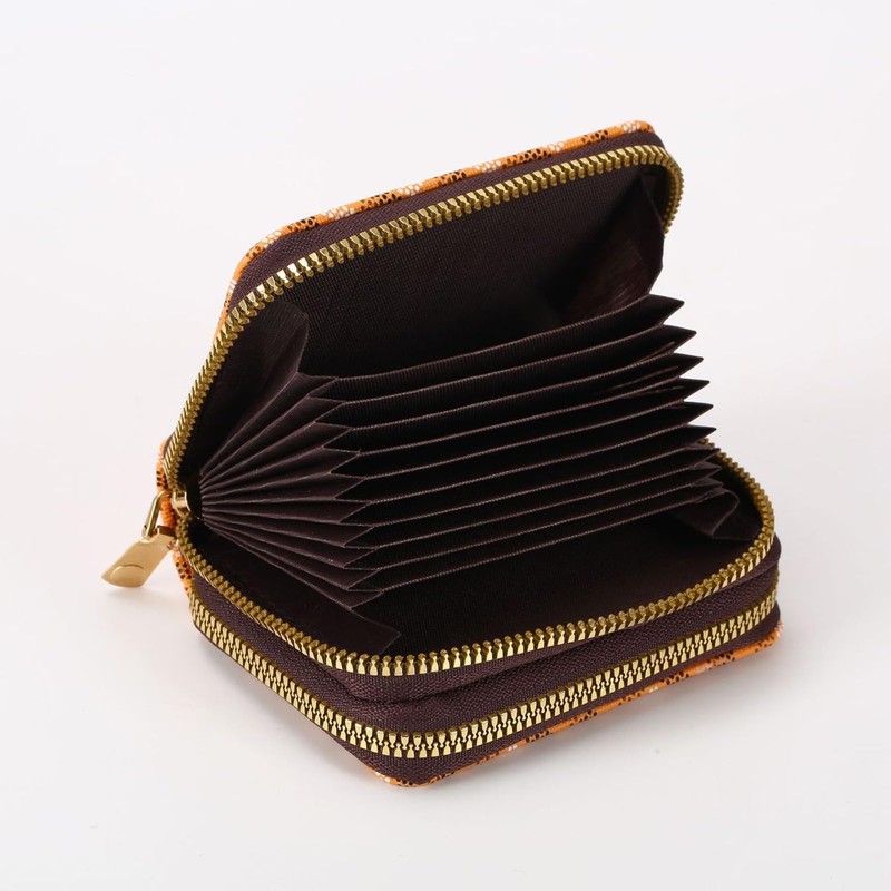 LFWATAXY PU Leather Accordion Card Wallet, Double-Layer Zippered Card Holder