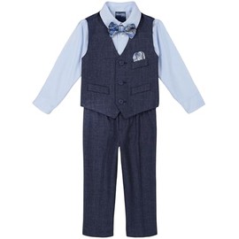 Nautica Baby Boy's 4-Piece Suit Set with Dress Shirt, Vest, Pants, and Bow Tie, Tanzanite