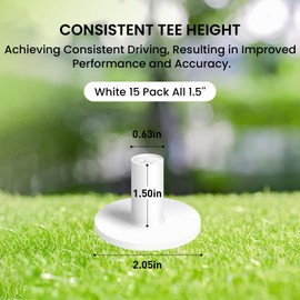 Amy Sport Rubber Golf Tees for Driving Range (Pure White 15 Pack All 1.5'')