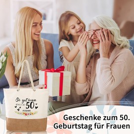 Snyvpra Geschenke Zum 50 Geburtstag Frau, Geschenk Zum 50. Geburtstag Frau Jutebeutel Einkaufstasche Damen Für Mama Oma Geburtstagsgeschenk Mit Personalisiertes Lustige Sprüche