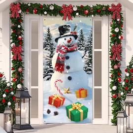 Christmas Door Cover Snowman Decoration Merry Christmas Background Post Large Winter Snowman Background for Indoor Outside Front Door Xmas Party Decor Supplies Photography Background