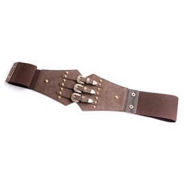 ECHAIN Vintage Classic Wide Belt Elastic Leather Waist Belt, Coffee, Medium