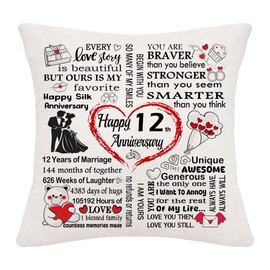 Hardeson 12th Wedding Anniversary Cushion Covers Gifts for Her Him, 12 Years of Marriage Gifts for Wife Husband Couples, Silk Anniversary Valentines Birthday Presents for Parents (Twelfth)