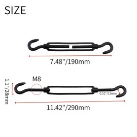 Nicerity 4 Pcs M8 Stainless Steel Turnbuckle Tension Hook and Eye Black Adjustable Wire Rope Tensioner Decorative Turnbuckles Hook for Garden Hanging Shade Sail Fixing
