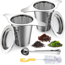 Infusor de Té, Juego de 4 Filtro de Té con Tapa y Doble Asa, Malla Ultrafina Sin Residuos, Incluye Cuchara Medidora con Clip + Cepillo, Reutilizable p