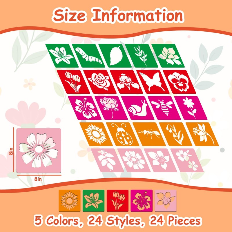 24 Pcs Stencils for Kids Spring Themed Outside Sidewalk Chalk