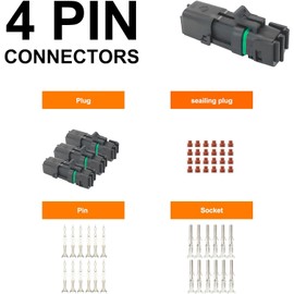 HISports 4 Pin Waterproof Electrical Wire Connector Terminal Plug Socket Professional Ignition Plug Connectors 18-14AWG Wire Harness Spark Plug Connector for Motorcycle Scooter Auto Truck Marine 3 Set