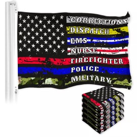 G128 5 Pack: Thin Line First Responders American Flag 3x5 Ft Printed 150D Poly