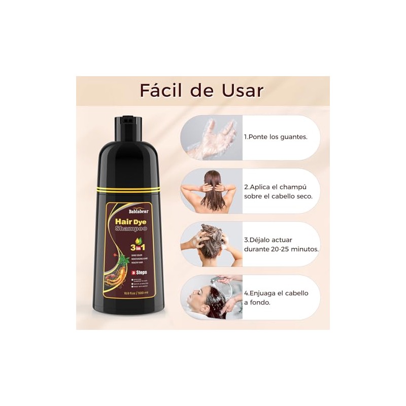 Chestnut Brown Hair Dye Shampoo 3 in 1, Shampoo Tinte