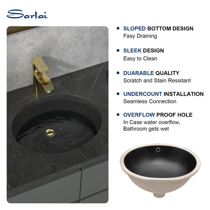 Sarlai Black Undermount Bathroom Sink -18 x15 inch Oval Vessel