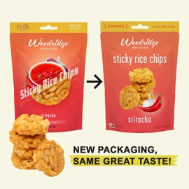 Woodridge Snacks | Sticky Rice Chips | Sriracha Flavor | 6 Pack | 2.8 Oz (80g) Bags