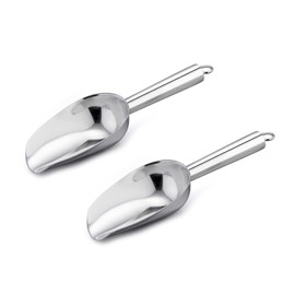 Ice Scoop, Pack of 2 Food Scoop, Weighing Scoop, Tea Scoop, Flour Scoop, Bag Scoop, Non-Magnetic Stainless Steel Shovel for Bar, Kitchen, Buffet and Party, Silver
