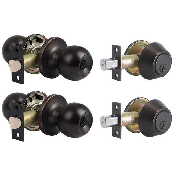 2 Pack Keyed Alike Entry Door Knob and Single Cylinder