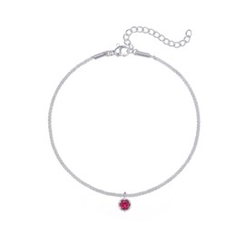 Wellike Silver Ankle Bracelets For Women Waterproof July Pink Birthstone Adjustable Silver Anklets Sparkly Chain Silver Plated Stainless Steel Non Tarnish Anklet Crystal Cute Jewelry