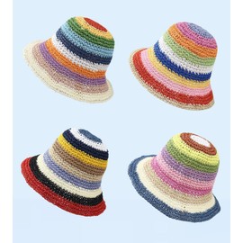 Colorful Straw Bucket Hat for Womens Outdoor Fisherman Visor Lightweight Packable Outdoor Caps