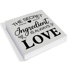 Rustic Kitchen Wooden Box Sign Desk Decor, the Secret Ingredient Is Always Love Wood Block Sign Home Kitchen Tabletop Shelf Desk Decoration, 5 X 5 Inches