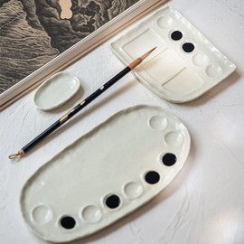 Myweyde 5-9in Ceramic Watercolor Mixing Palette, Square Porcelain Watercolor Palette, Porcelain Watercolor Palette, Ceramic Artist Paint Palette for Watercolor Gouache (3Pcs)