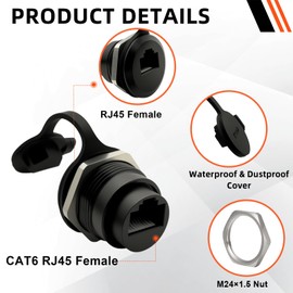 QINJOOELC RJ45 Shielded Panel Mount Coupler RJ45 Ethernet LAN Connector CAT6 Female to Female Waterproof Round Converter Bulkhead Feed Thru Adapter