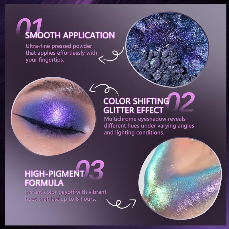 Purple Chameleon Duochrome Eyeshadow, Multichrome Chrome Eyeshadow Palette