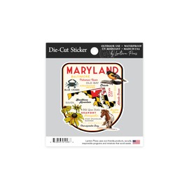 Die Cut Sticker Maryland, Typography and Icons, Black-Eyed Susan, Contour Vinyl Sticker 1 to 3 inches (Waterproof Decal for Cars, Water Bottles, Laptops, Coolers), Small