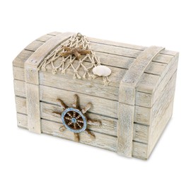 Puzzled COTA Global Vintage Wooden Jewelry Box - Handcrafted Nautical Trinket with Starfish Decorations, Accent Tabletop Home Decor, Beach Jewelry Storage Organizer - 6.8 Inches