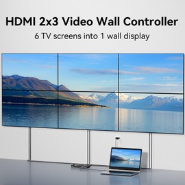 6-Way HDMI Video Wall Controller 2X3 4K@30Hz Input/Output, 14 Display Modes, 180° Rotation, RS232/IR Control, SPDIF Audio for Digital Signage & Video Walls (Supports 6 Monitors)