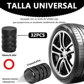 32PCS Tapones para Llantas con Anillo de Sellado, Tapones Valvulas, Cubre Valvulas, Valve Stem Caps, Compatibles con Llantas de Carro, Camioneta, Motocicleta, BMX y Bicicletas