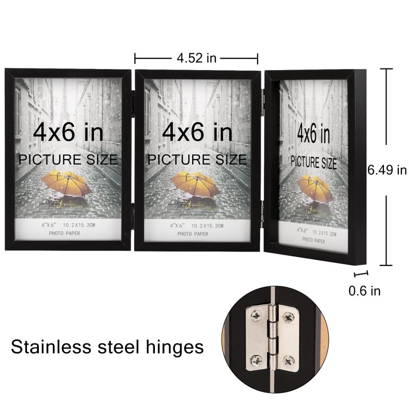 Triple 4x6 Photo Frame Hinged Folding Wood Picture Frame with