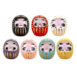 Waraku Fuuka Daruma Dolls Japanese Good Luck Fortune Multicolor Figurine Ornament Traditional Charms (Daruma Dolls Set of 7)