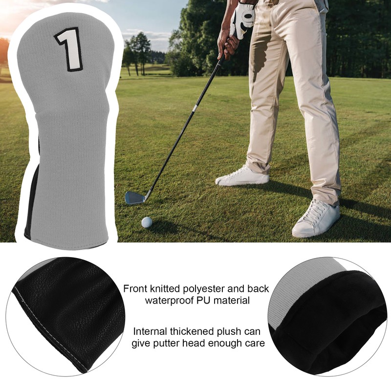 Golf Club Cover Mixed Fabric Head Protector Knitted Polyester Waterproof