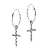 AeraVida Grid Pattern Cross Dangling Sterling Silver Hoop Earrings |